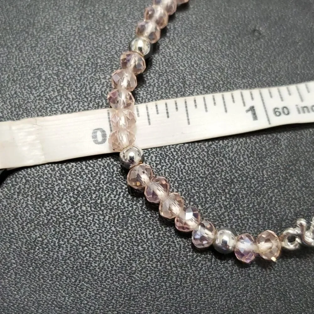 Pink glass beaded elephant bracelet 6.75